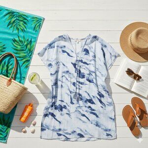 Beach Scene Collection Women's Blue Watercolor Kaftan Cover-Up